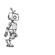 The studio robot, drawn in light